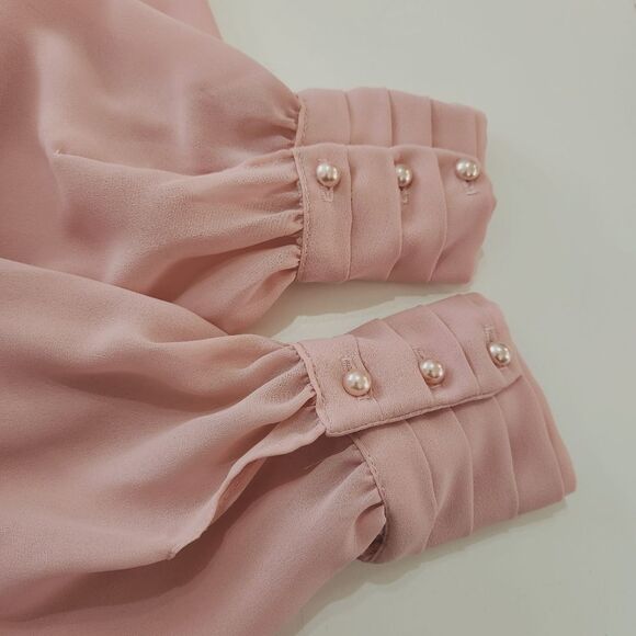 ZiZi Petites by Barbara Chodos Vintage 70s Chiffon Midi Dress Sheer Pink Size 6 - Picture 6 of 14